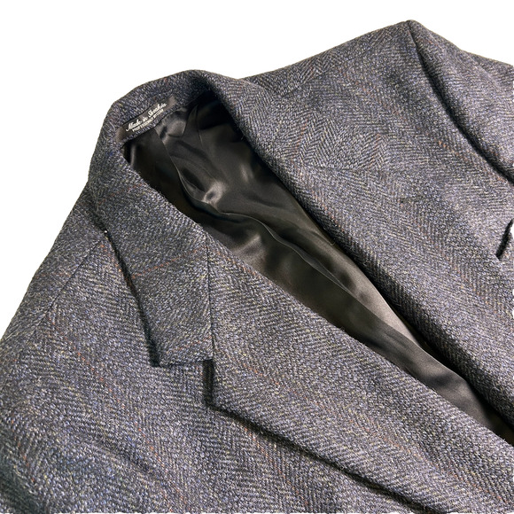 Robert Stock Blazer Mens 44L Navy Blue 100% Wool Herringbone Twill Sport Coat - Picture 3 of 12